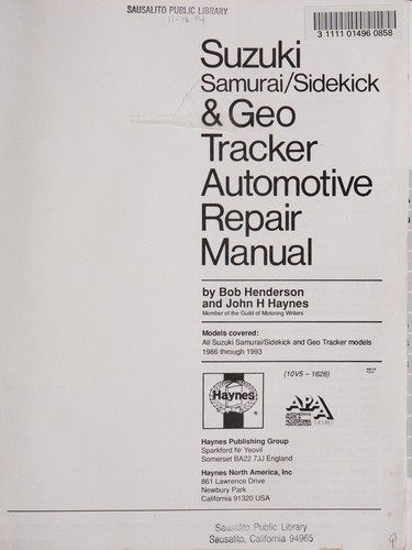 suzuki samurai & sidekick geo tracker 1986 thru 1993 all 4wd models